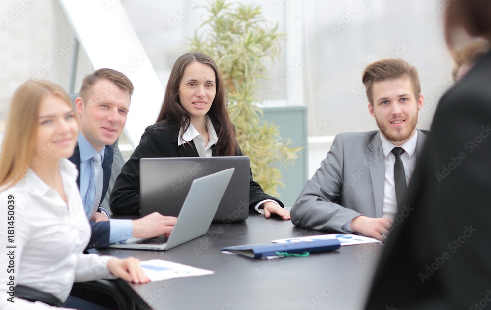 portrait of successful business team at the workplace