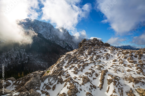 Tatra mountains view from the top of Sarnia Skala peak, Poland