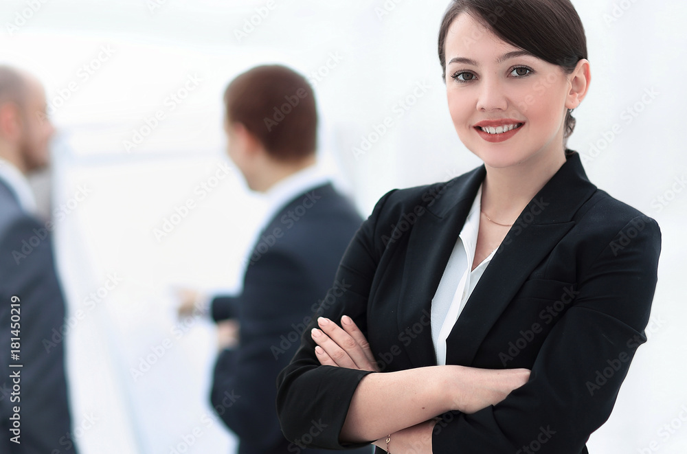 successful woman Manager in the background of the office successful woman Manager in the background of the office
