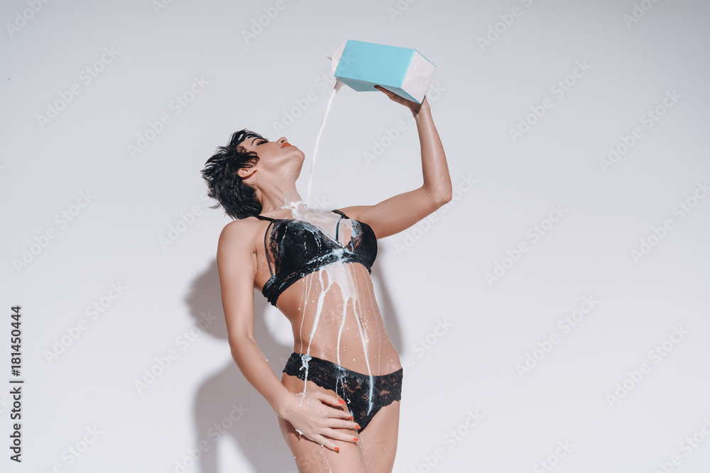 sexy girl with milk Stock Photo | Adobe Stock