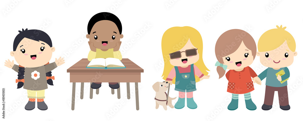 Cute little school children vector set Cute little school children vector set