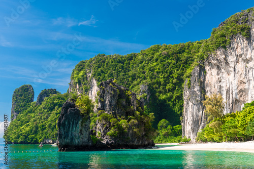 green rocky island of Hong, Thailand is a popular tourist destination