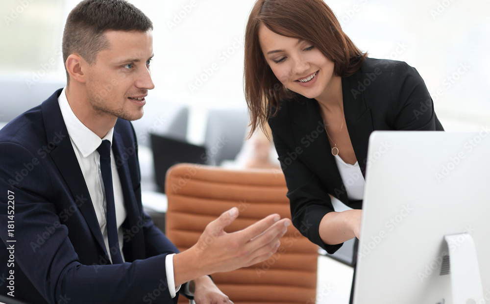 employees discussing business issues in office employees discussing business issues in office
