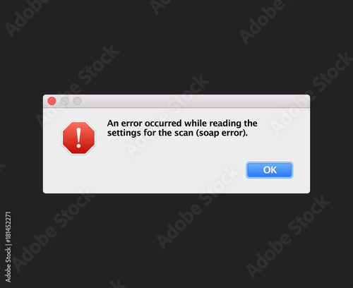 Soap fatal error warning information message template. Modern unix window computer information user interface sign, crash Report Background. Vector flat Illustration