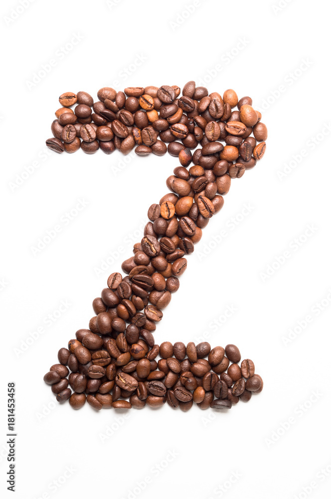 Alphabet Z of coffee beans isolated on white background Alphabet Z of coffee beans isolated on white background