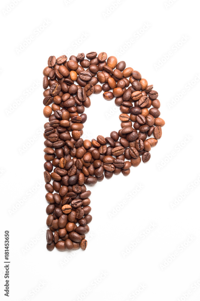 Alphabet P of coffee beans isolated on white background Alphabet P of coffee beans isolated on white background