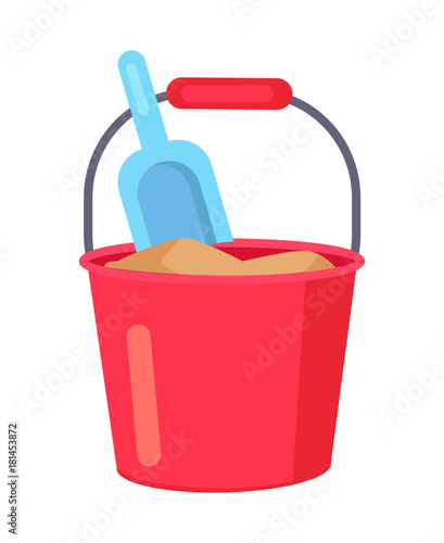 Vector poster of Bucket with Sand and Kids Spade