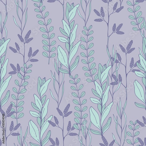 Vector seamless pattern with plants on a purple background