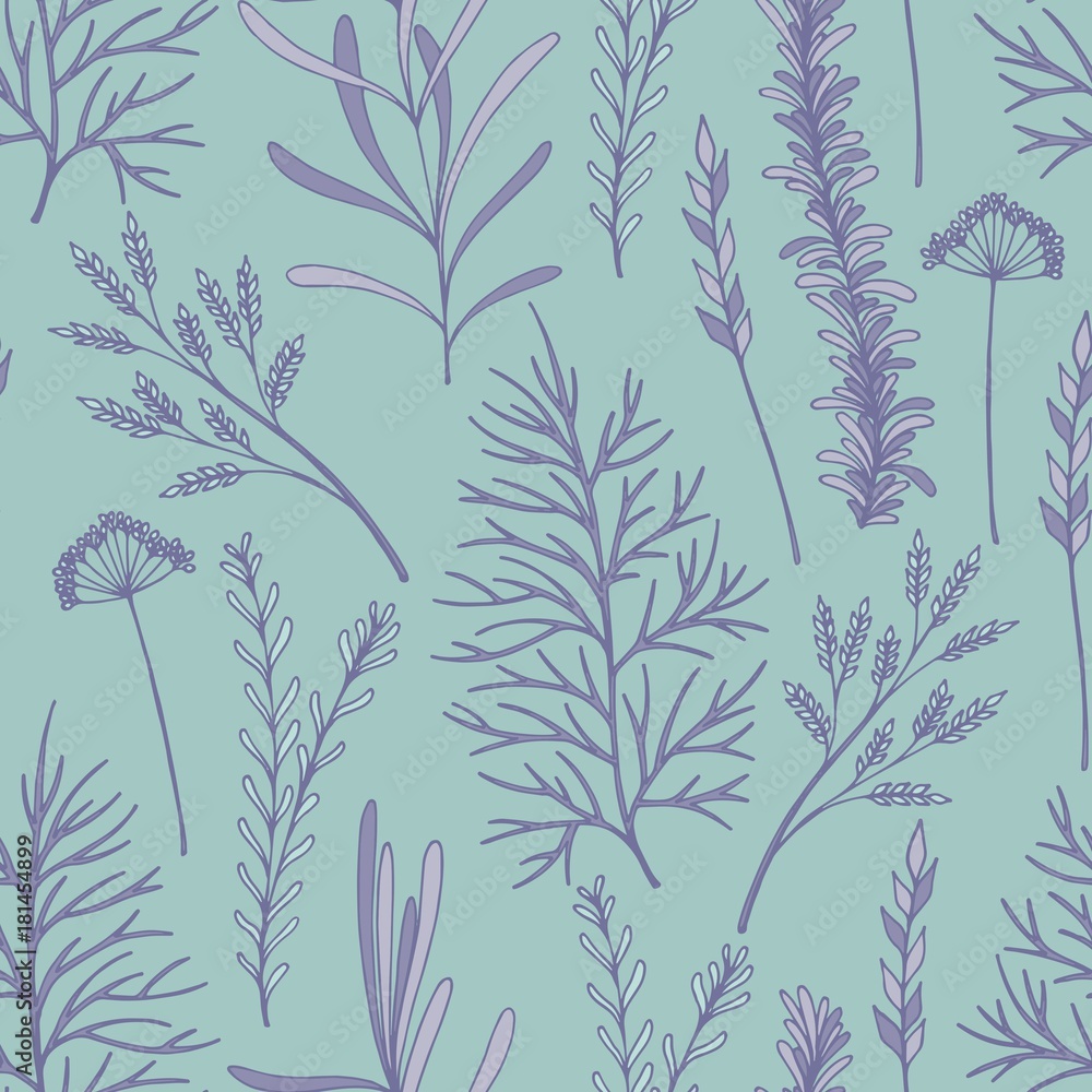 Naklejka premium Vector seamless pattern with branches on a turquoise background
