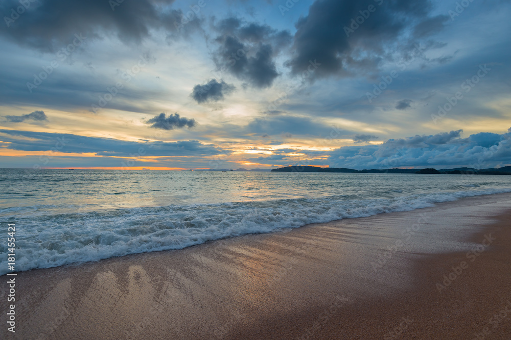 view of the sunset by the Andaman Sea from Ao Nang Beach, Krabi, Thailand