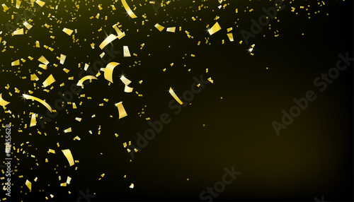 Confetti falling motion background. Shiny gold flying tinsel for party