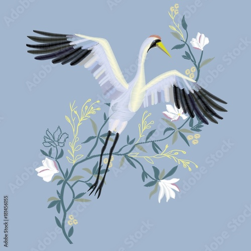the crane embroidery, vector illustration