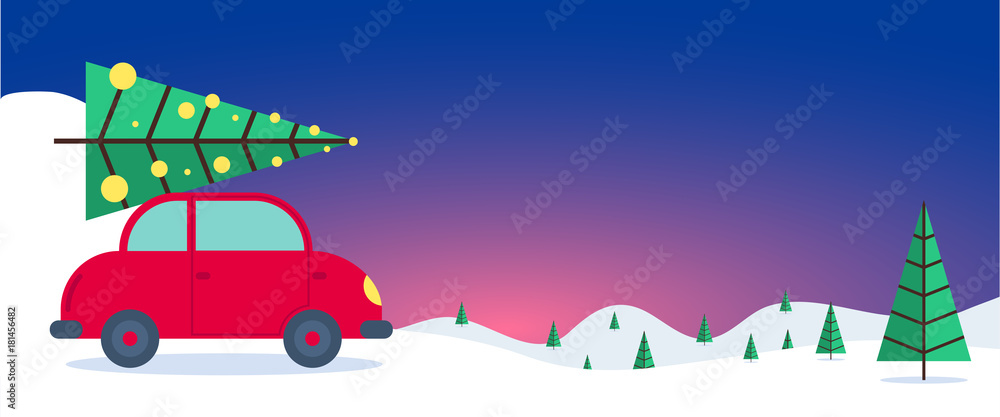 Naklejka premium Christmas and new year snowbound blue background with Christmas trees.