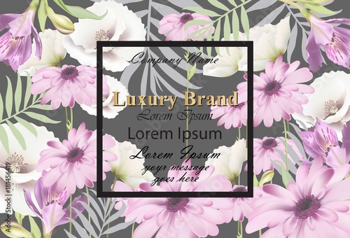 Luxury card with realistic flowers Vector. Abstract composition modern designs backgrounds