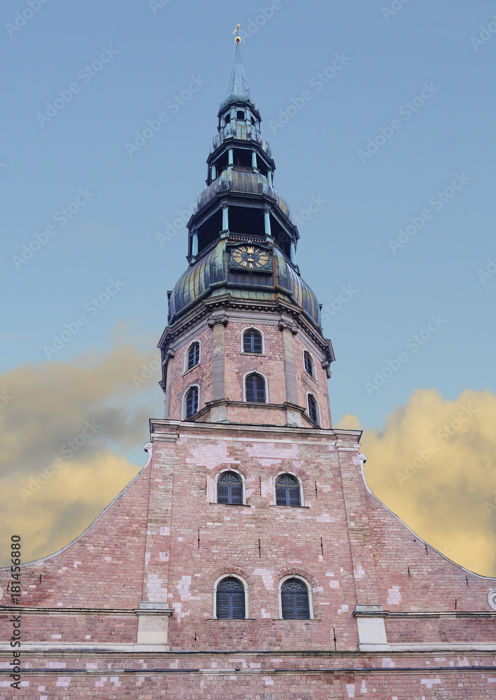 St.Peter's Cathedral in Riga, Latvia.  The St Peter's Church is the highest church in Riga and also a remarkable example of themedieval EuropeanGothic architecture

