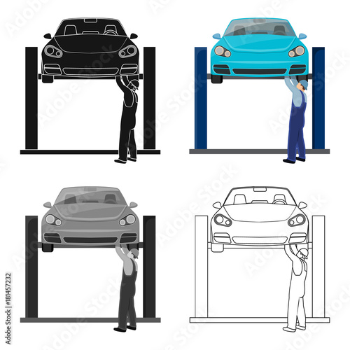 Car on the lift single icon in cartoon,outline,black style for design.Car maintenance station vector symbol stock illustration web.