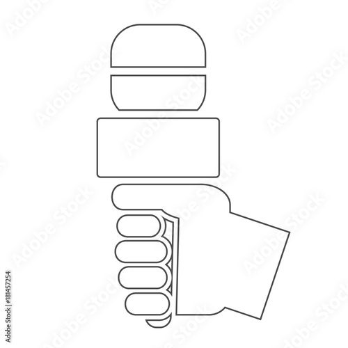 Hand holding microphone outline icon