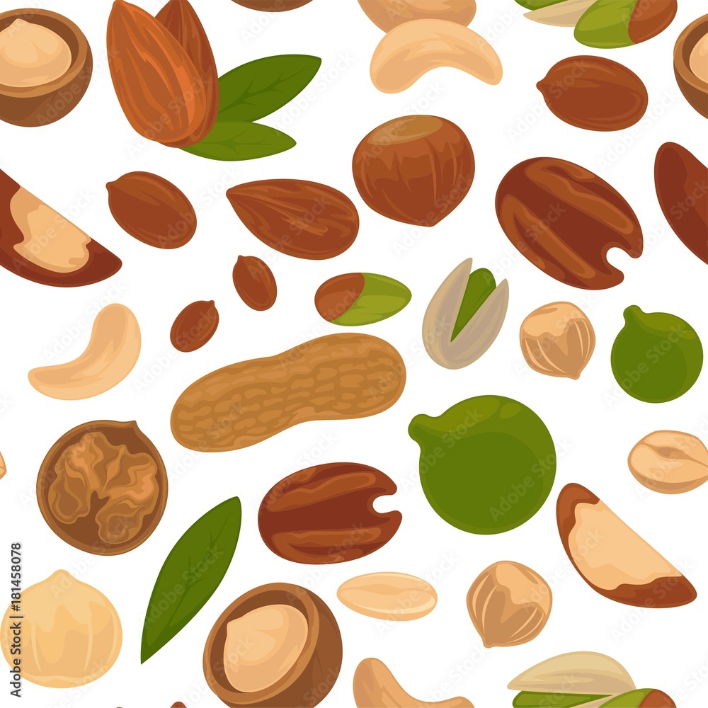 Delicious nutritious nuts full of vitamins and minerals seamless pattern Delicious nutritious nuts full of vitamins and minerals seamless pattern