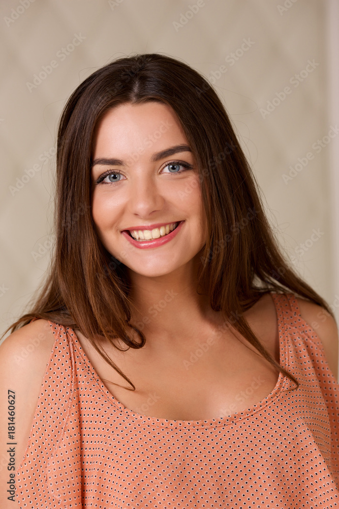 Portrait of beautiful brunette young girl with long hair. Portrait of beautiful brunette young girl with long hair.