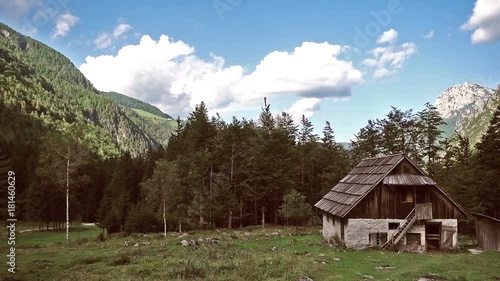 Mountain cabin in European Alps, Robanov kot, Slovenia photo