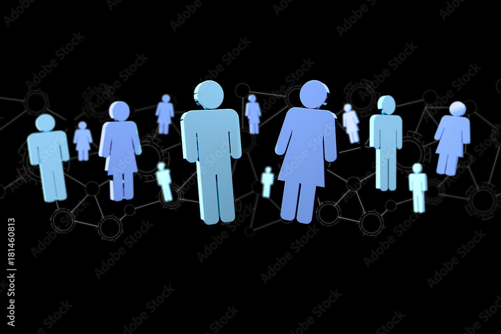 Obraz premium Network connection with people linked each other - 3D rendering