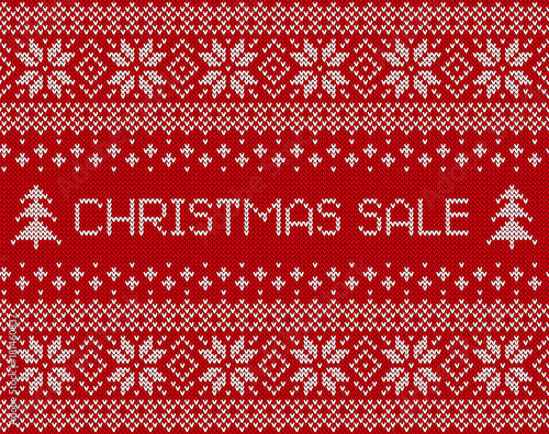 Christmas sale banner with knitted scandinavian background.