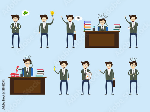 Set of young Entrepreneur in different Expressions for Business concept.