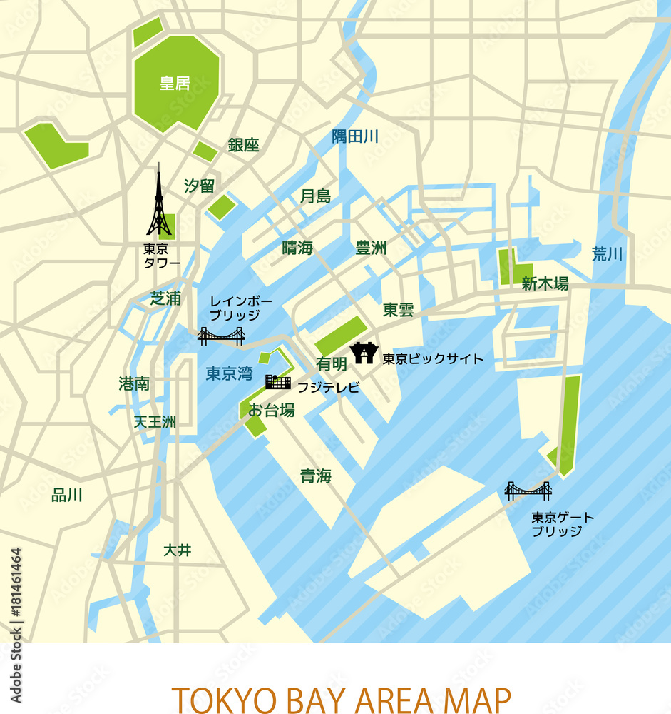 Naklejka premium Mapa obszaru Zatoki Tokijskiej (japoński)