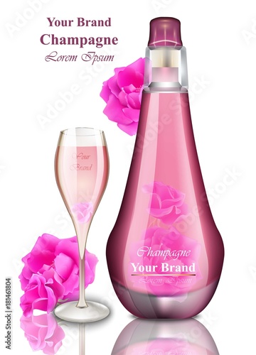 Happy New Year card. Pink Champagne Vector illustrations