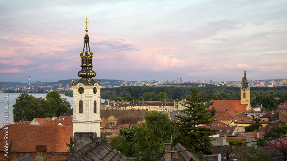 Old part of Zemun,Serbia with Saint Nicholas church and Danube river in the back Old part of Zemun,Serbia with Saint Nicholas church and Danube river in the back