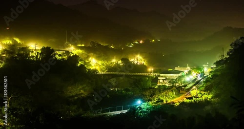 The  train in Wanggug Station  nightview timelapse in taiwan photo