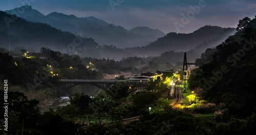 The  train in Wanggug Station  nightview timelapse in taiwan