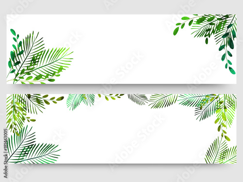 Website header or banner set with colorful green leaves.