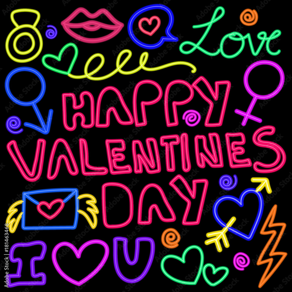 Glowing neon lights doodle pattern for Valentines celebrations. Glowing neon lights doodle pattern for Valentines celebrations.