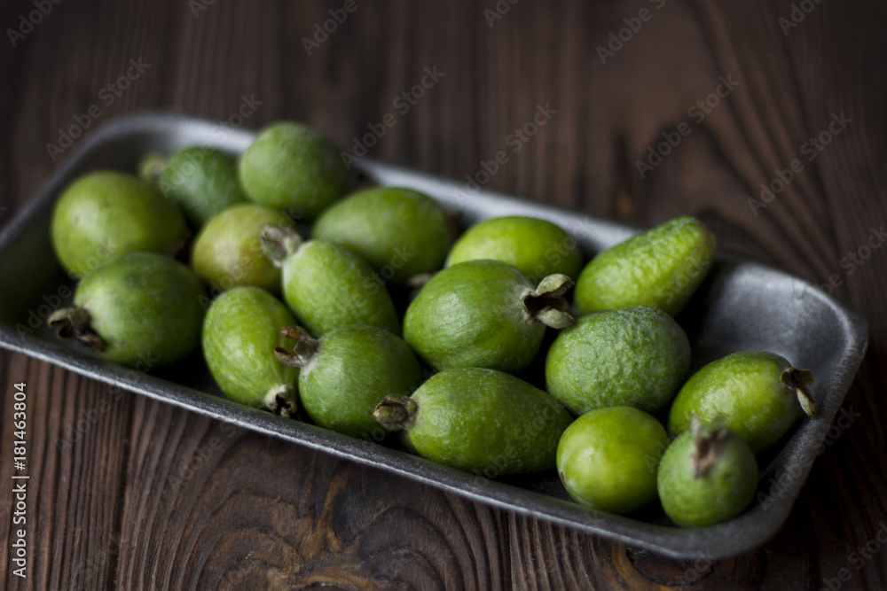 Tropical fruit feijoa . Healthy vegetarian food Tropical fruit feijoa . Healthy vegetarian food