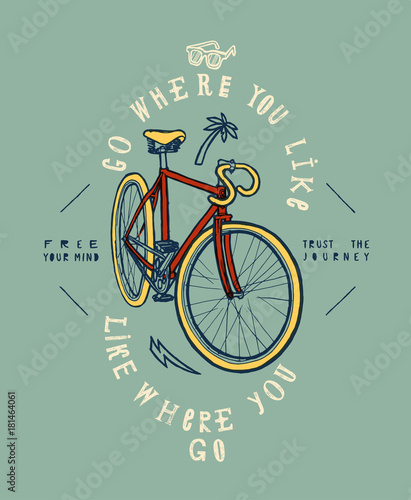 fixie bike grunge print. go where you like.