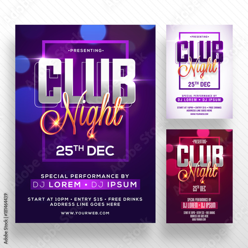 Party Banner or Flyer with three color concepts.
