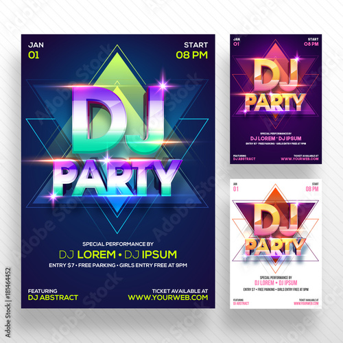Party Banner or Flyer with three color concepts.