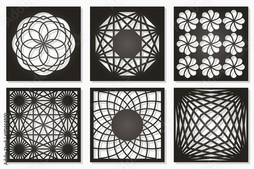 Set pattern geometric ornament. Card for laser cutting. Element decorative design. Geometric pattern. Vector illustration.