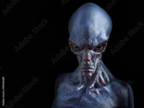 3D rendering of an angry alien creature.