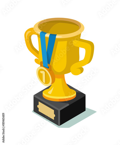 Trophy vector icon with number one.