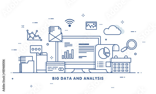 Big data, machine alogorithms, analytics concept saftey and security concept. Fin-tech (financial technology) background. Flat illustration style.