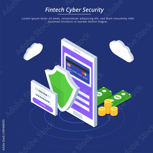 Internet money, secure payment transaction, by cyber security concept. Fintech (financial technology) background. 3D Style.