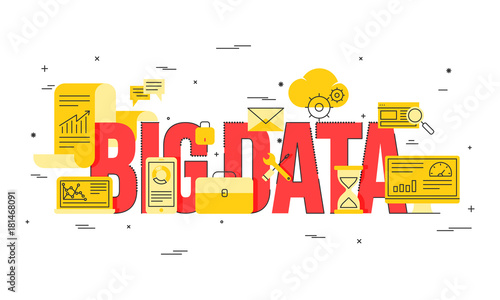 Big data, machine alogorithms, analytics concept saftey and security concept. Fin-tech (financial technology) background. Golden and red illustration.