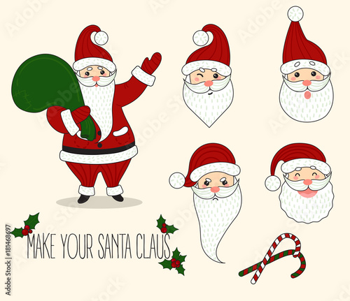 Cartoon Santa Claus different emotions