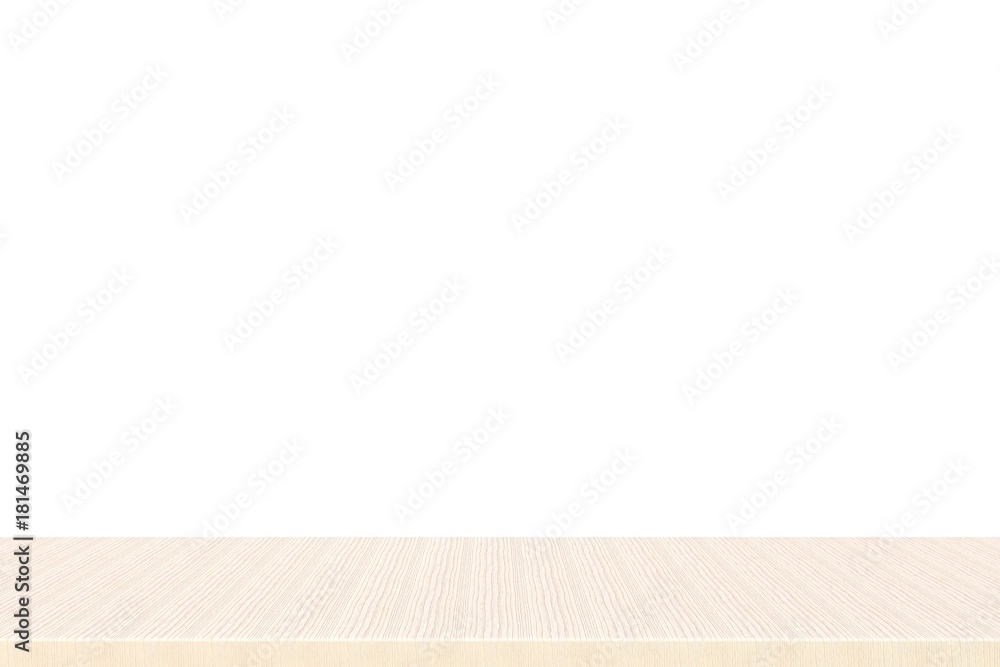 Empty top of wood ash table or counter isolated on white background. For product display