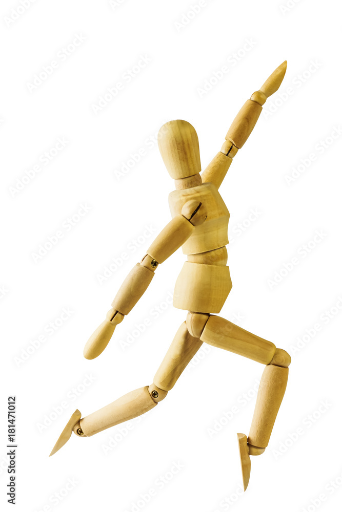 wooden puppet jumping white isolated wooden puppet jumping white isolated