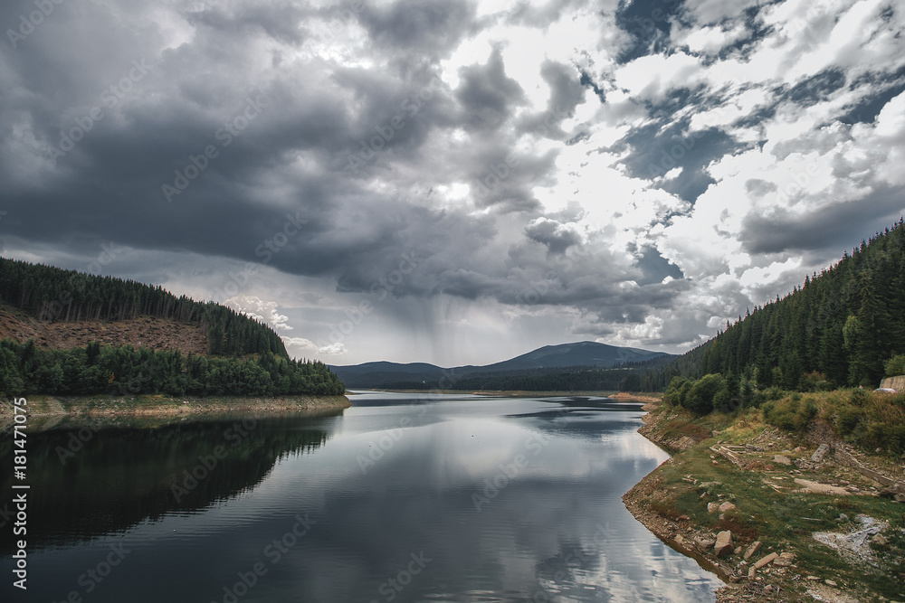 Lake, mountains, forest,amazing landscapes, rainy sky,forrest, cloudy, dramatic,scenic