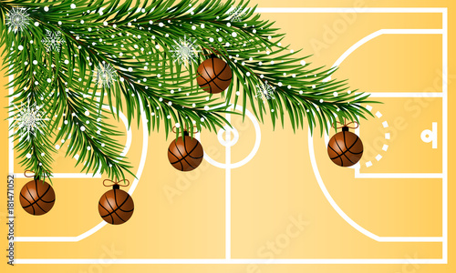 Happy New Year greeting card. Basketball greeting card.