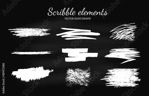 Set of vector scribble, smears elements for logo design. Paint, grunge brush strokes.